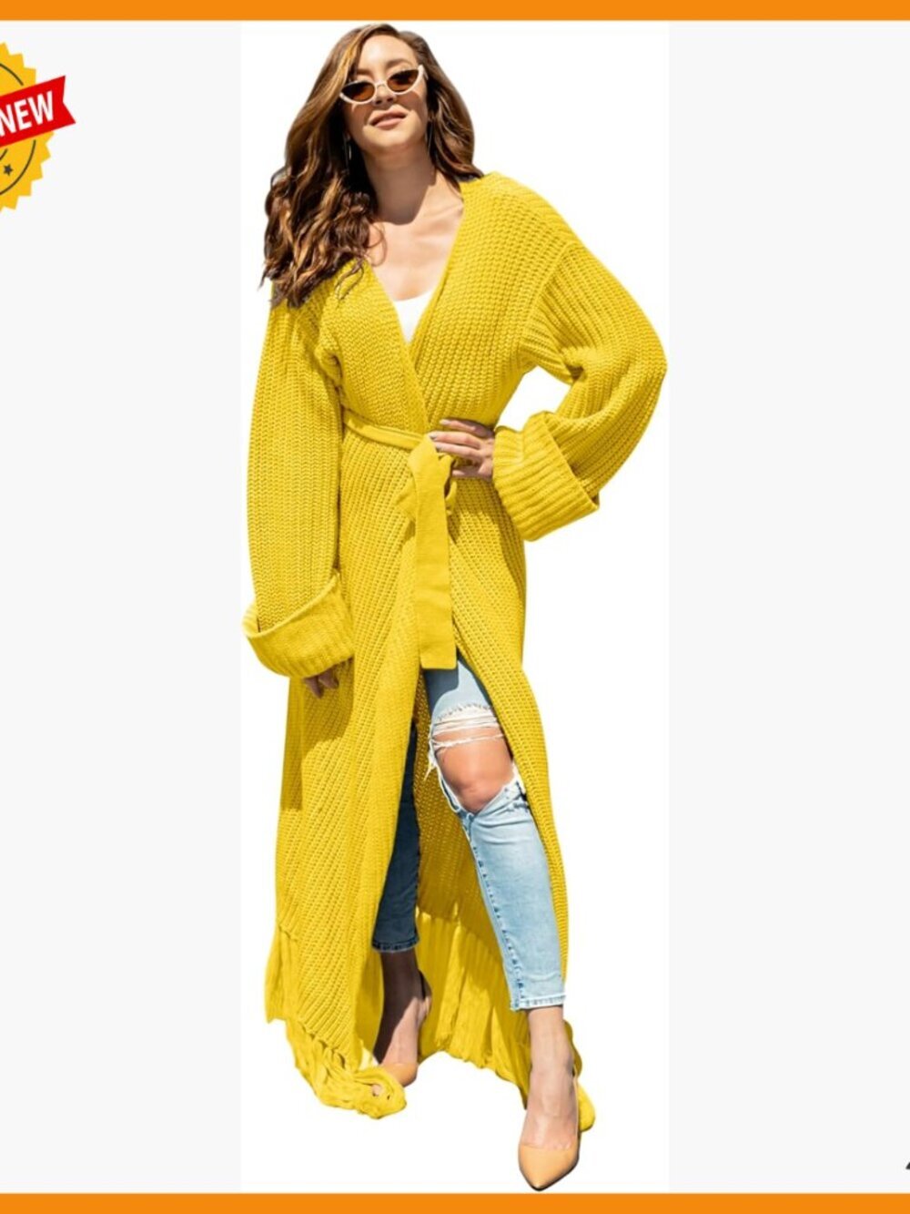 Floor Length Open Front Knit Cardigan Dress Long Sleeve Maxi with Pockets